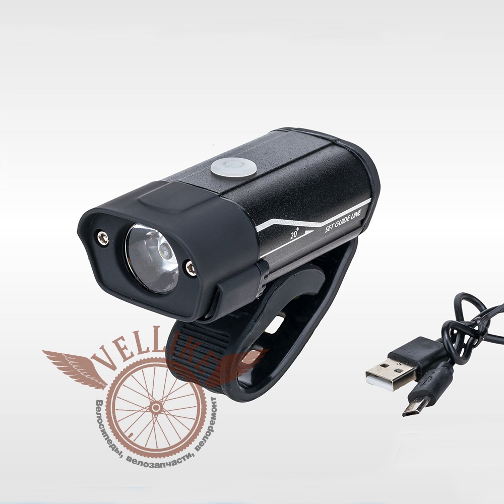 Фара передняя, алюминиевый корпус, с проблесковыми маячками, встроенный аккумулятор, USB зарядка.